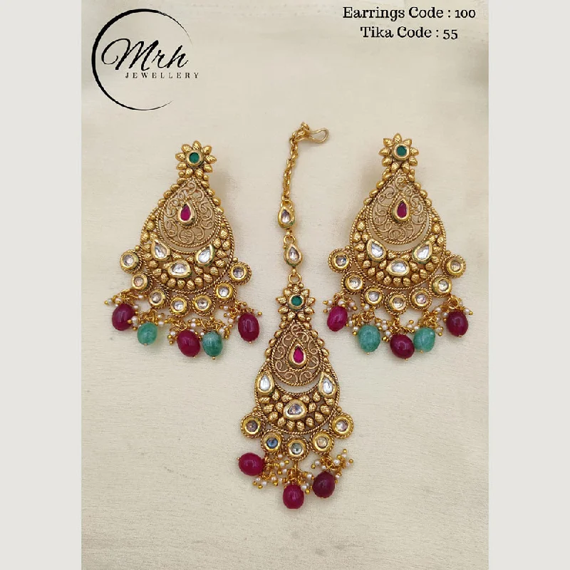 Crystal Drop Earrings-Jewel Addiction Copper Gold Plated Earrings With Mangtikka