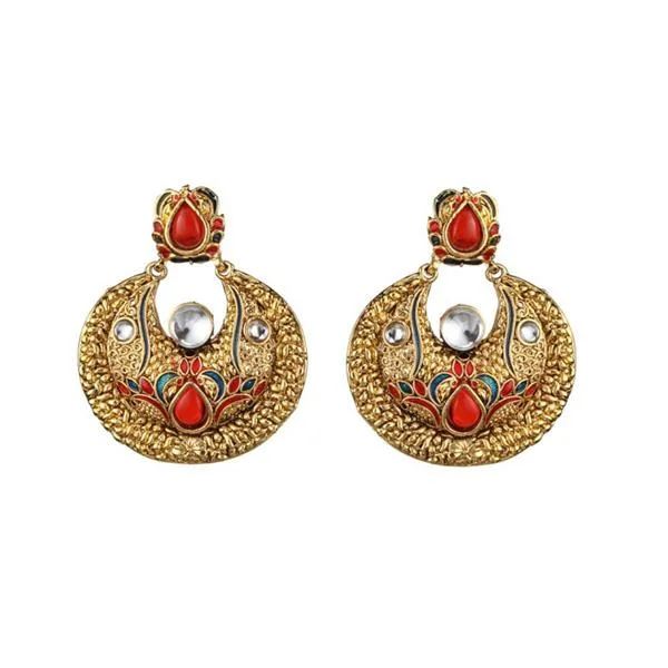 Sterling Silver Earrings-The99jewel Gold Plated Red Kundan Chandbali Earrings