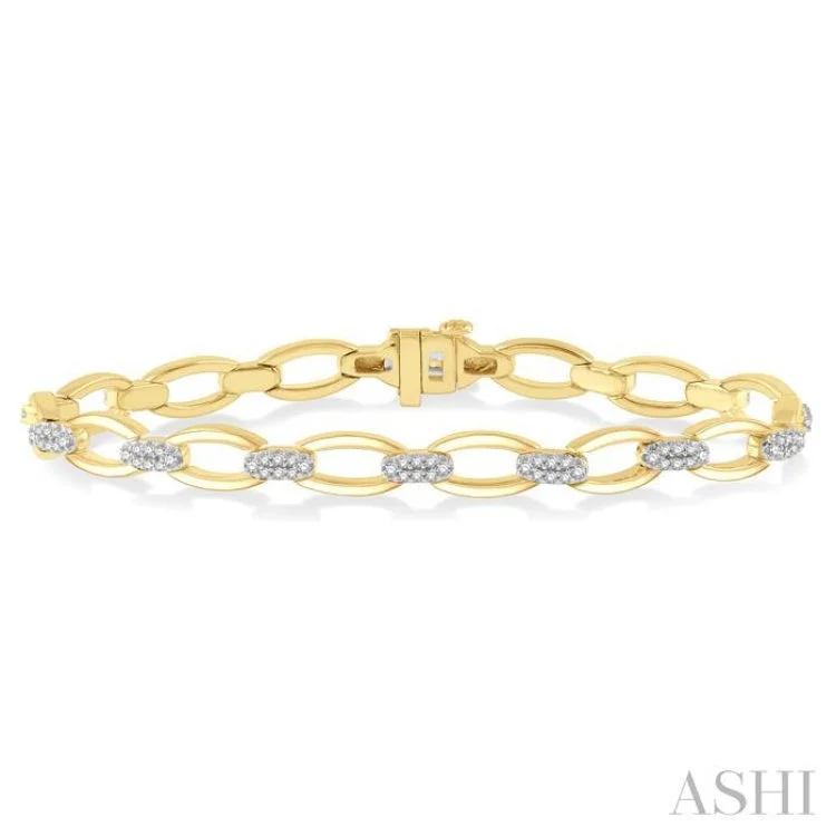 Gemstone Wrap Bracelets-3/4 Ctw Oval Open Link Round Cut Diamond Bracelet in 14K Yellow Gold