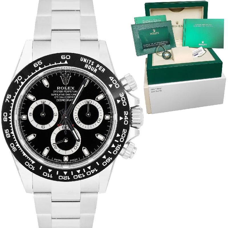 Watches with Sapphire Crystal-NEW APRIL 2022 Rolex Daytona Cosmograph Black Steel Chronograph Watch 116500 LN