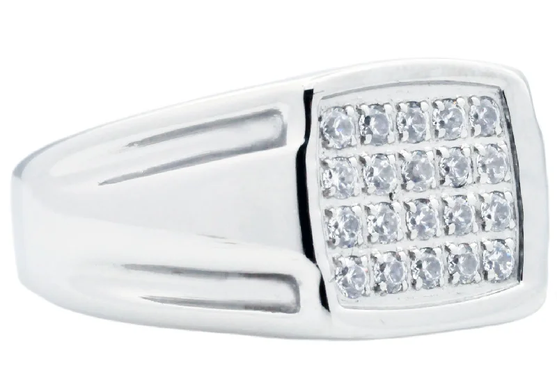 Designer Fashion Rings-Mens Stainless Steel Ring With Cubic Zirconia