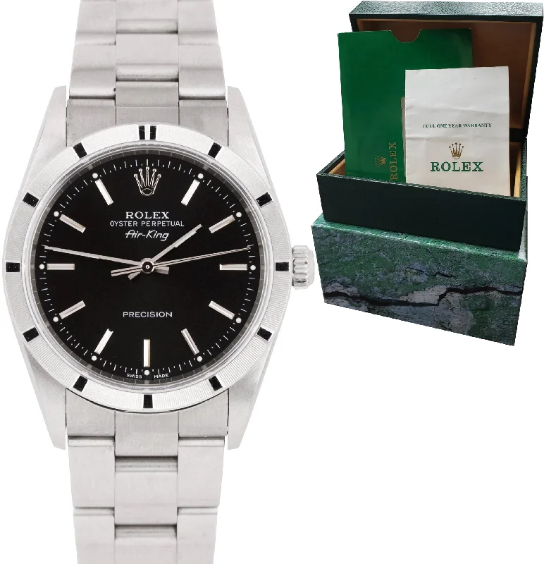 Customizable Watch Bands-2000 Rolex Oyster Perpetual Air-King Black 14010 Stainless NO-HOLES 34mm Watch