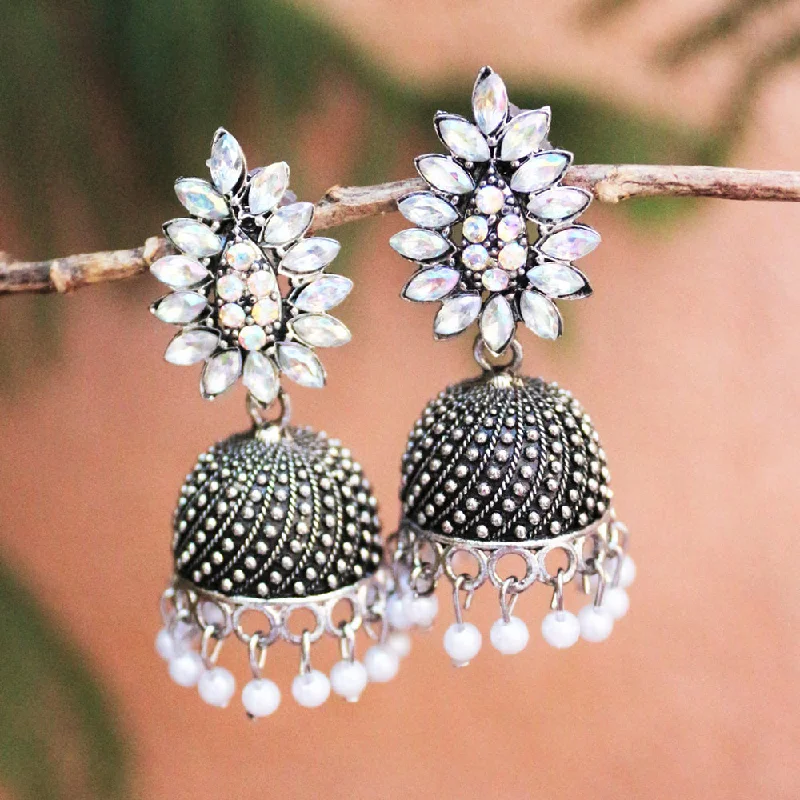 Cute Butterfly Earrings-H K Fashion Oxidised Plated  Crystal Stone Jhumki Earrings