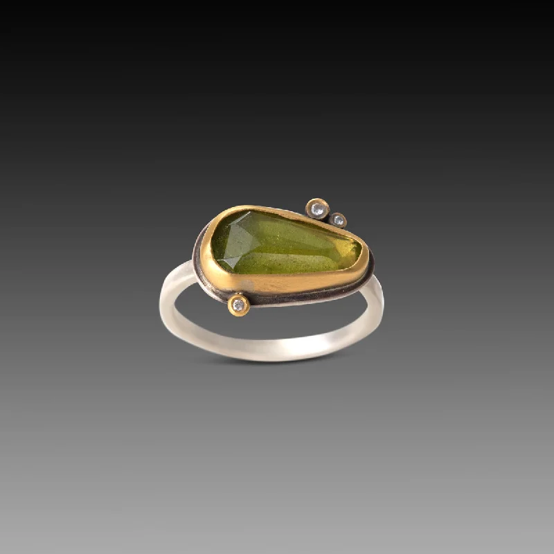 Personalized Name Rings-Vesuvianite Ring with Diamonds