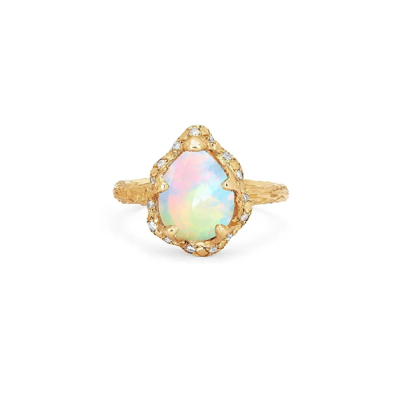 Wedding Rings with Colored Stones-Baby Queen Water Drop White Opal Ring with Sprinkled Diamonds