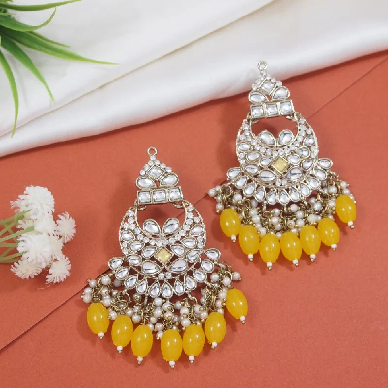 Fine Jewelry Earrings-Etnico Gold Plated Traditional Meenakari Kundans & Pearls Chandbali Earrings For Women (E3158Y)