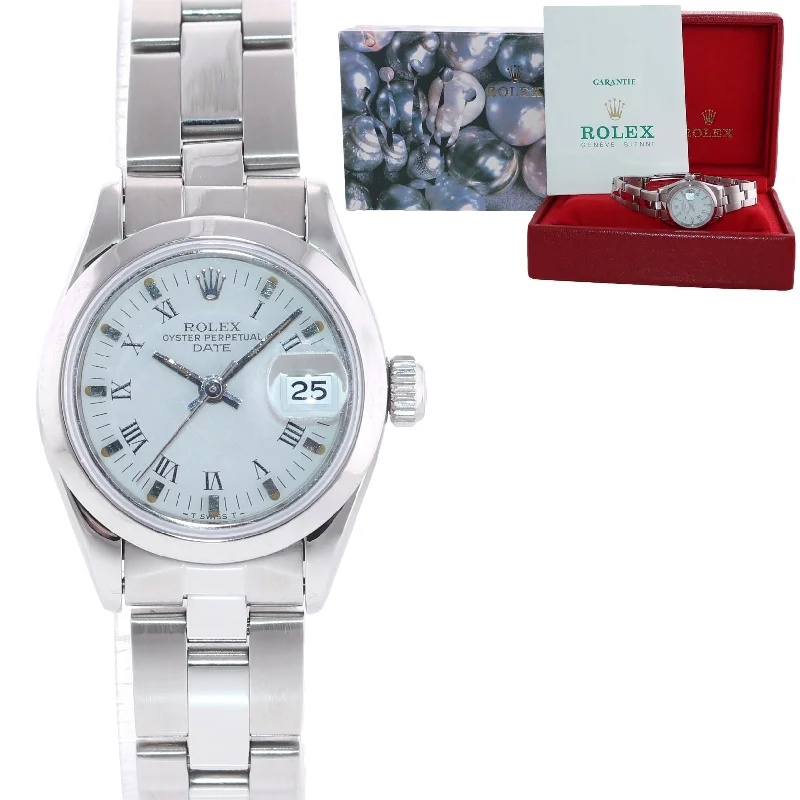 Gold Watches for Women-PAPERS Ladies Rolex Date 69160 Steel Oyster White Roman 26mm Steel Watch Box