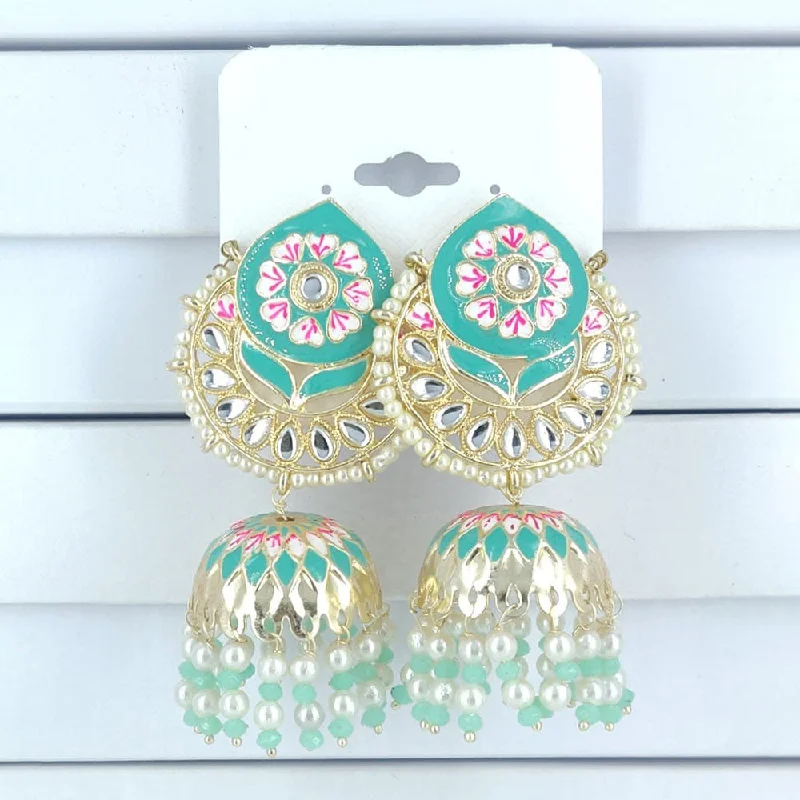 Bright Colored Earrings-Corbeda Fashion Gold Plated Kundan And Meenakari Jhumki Earrings