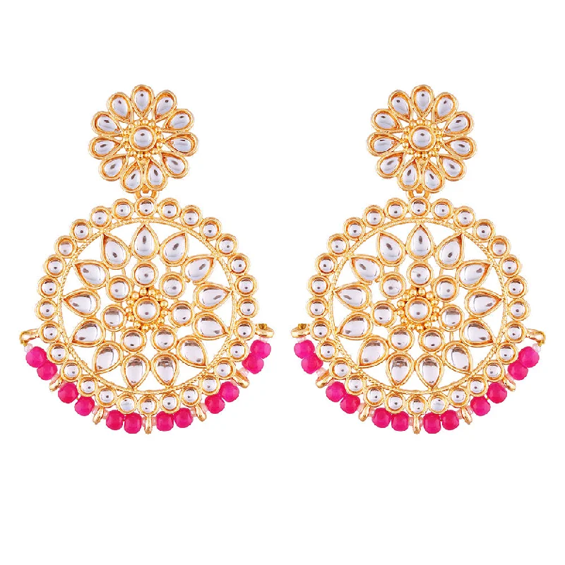 Chic Silver Stud Earrings-Etnico 18K Gold Plated Chandbali Earrings Glided With Kundans For Women/Girls (E2462Q)