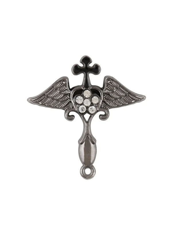 Elegant Vintage Brooch-Gothic Design Cross & Wings Gunmetal Brooch