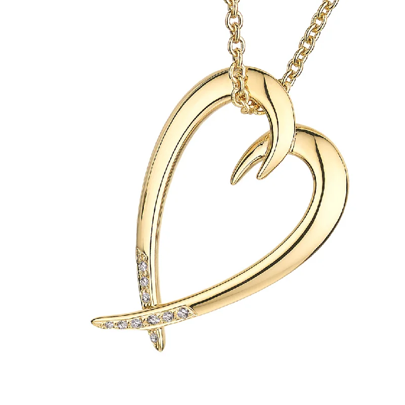 Crystal Flower Necklaces-Hook Heart Pendant - Yellow Gold Vermeil & Diamond