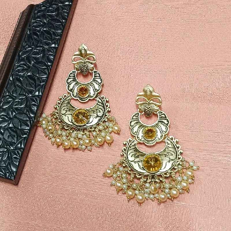 Artistic Drop Earrings-Darshana Jewels Crystal Stone Gold Plated Dangler Earrings