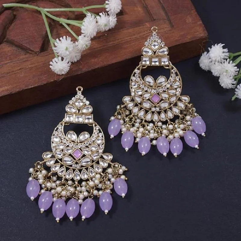 Silver Bead Earrings-Etnico Gold Plated Traditional Meenakari Kundans & Pearls Chandbali Earrings For Women (E3158Pu)