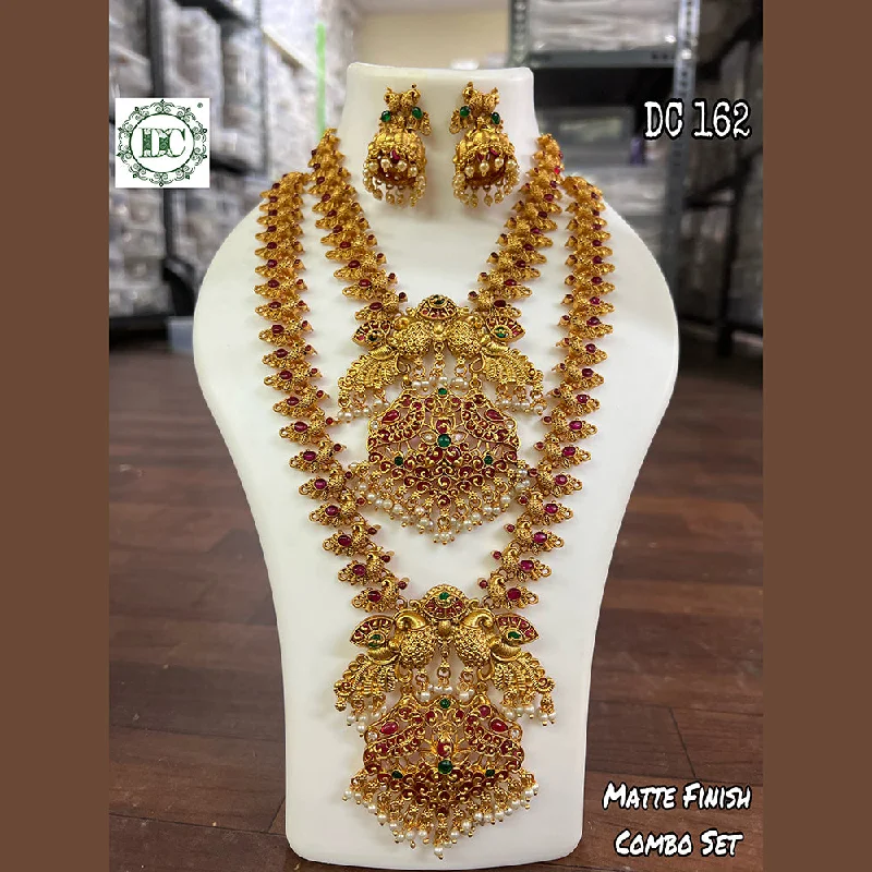 Chunky Gold Bead Necklaces-Diksha Collection Gold Plated Temple Double Necklace Set