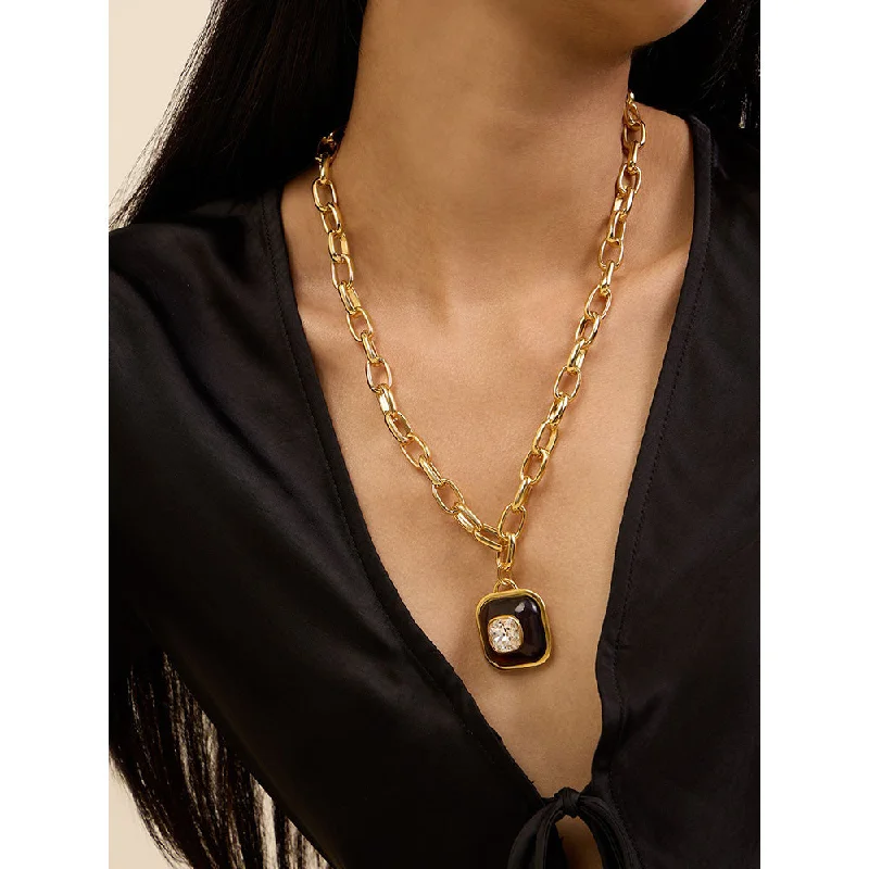 Gemstone Necklaces for Brides-Isharya Medallion Chain Link in 18Kt Gold Plated Necklace