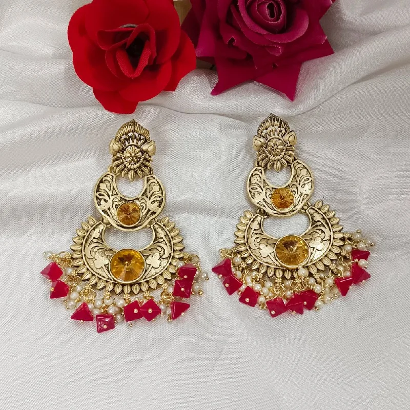 Bright Silver Earrings-Darshana Jewels Crystal Stone Gold Plated Dangler Earrings