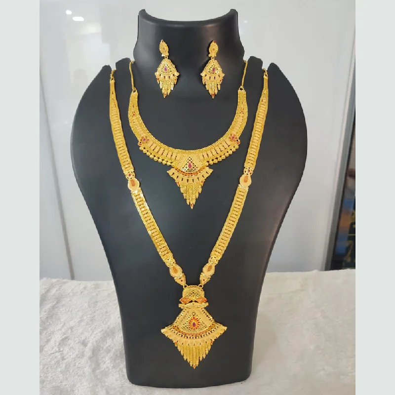 Bohemian Gemstone Necklaces-Pari Art Jewellery Forming Gold Double Necklace Set