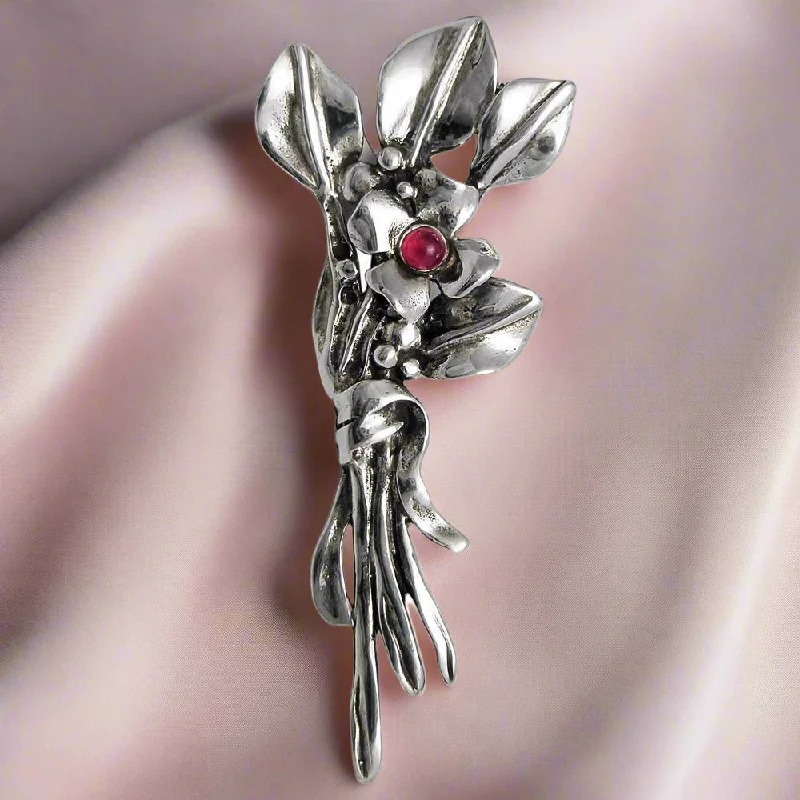 Retro Brooch for Women-Greek Traditional Flower Brooch in Sterling silver with zircon (K-24)