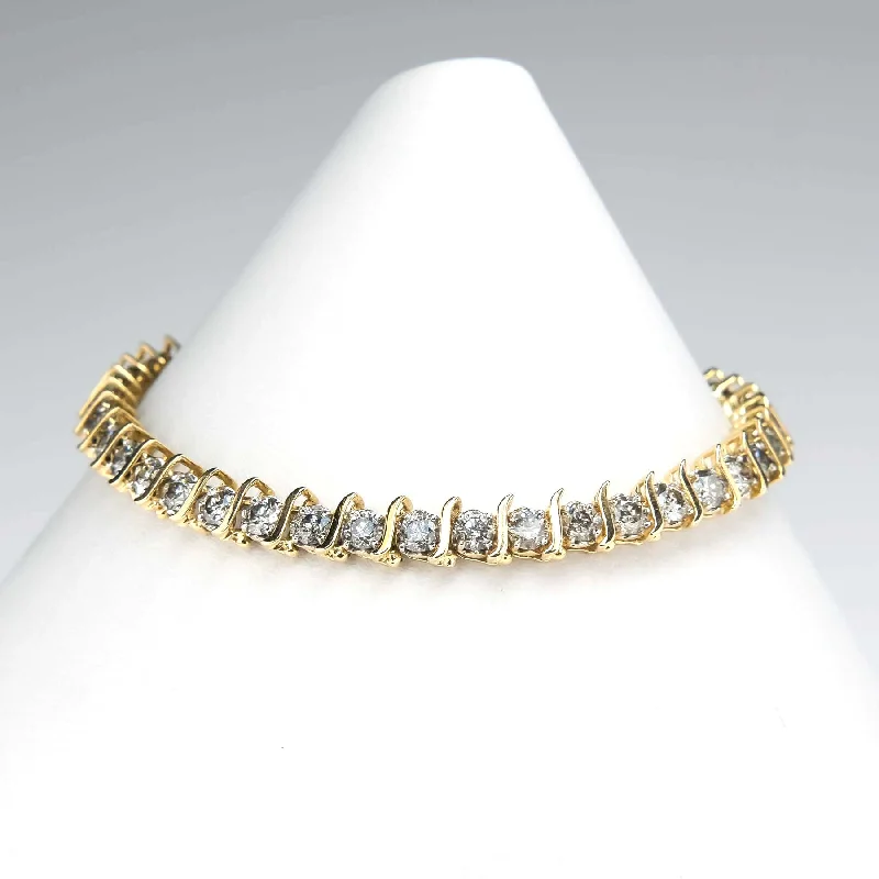 Simple Chain Bracelets-14K Yellow Gold 8.80ctw Round Diamond S Link 7" Tennis Bracelet