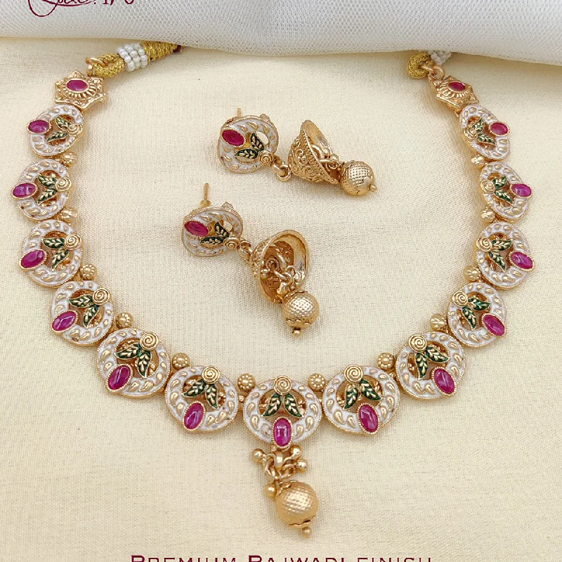 Unique Necklace Designs-Jewel Addiction Gold Plated Pota Stone And Meenakari Necklace Set