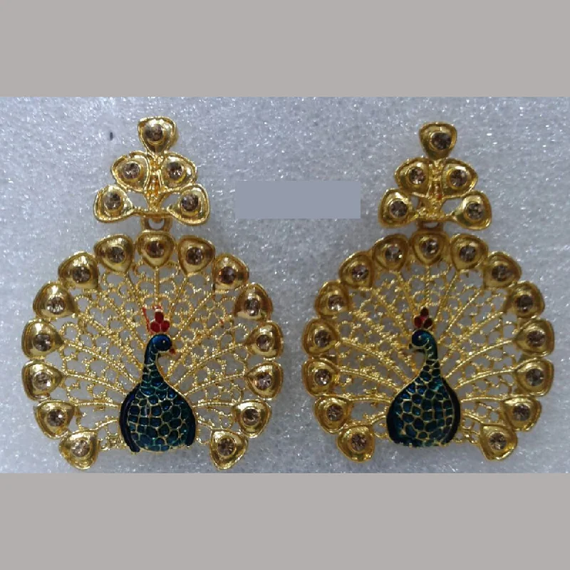 Personalized Jewelry Earrings-Midas Touch Gold Plated Austrian Stone And Meenakari Peacock Dangler Earrings