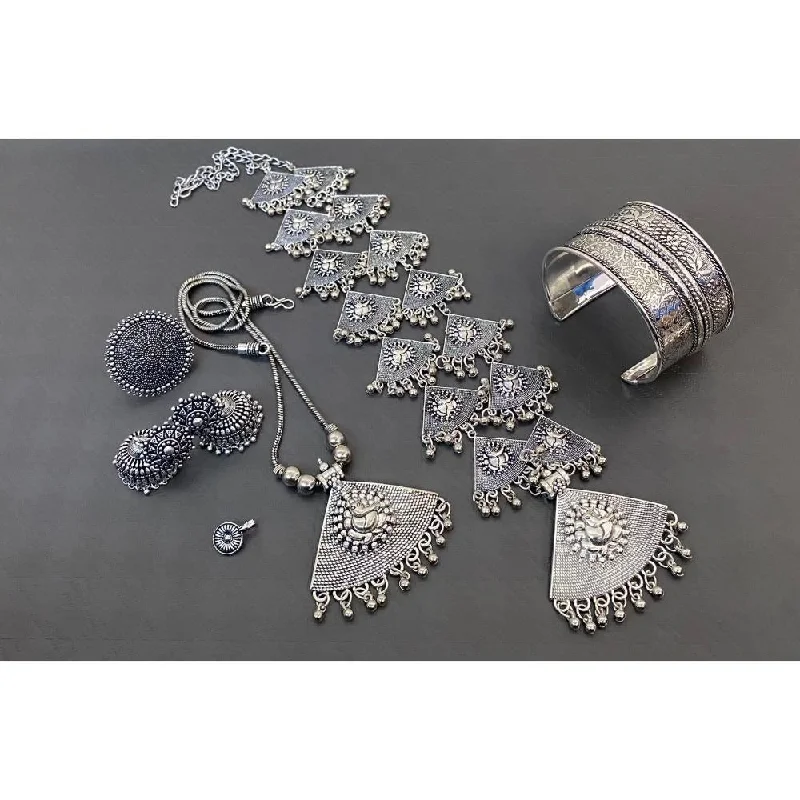 Black Crystal Necklaces-Akruti Collection Oxidised Plated Combo Set