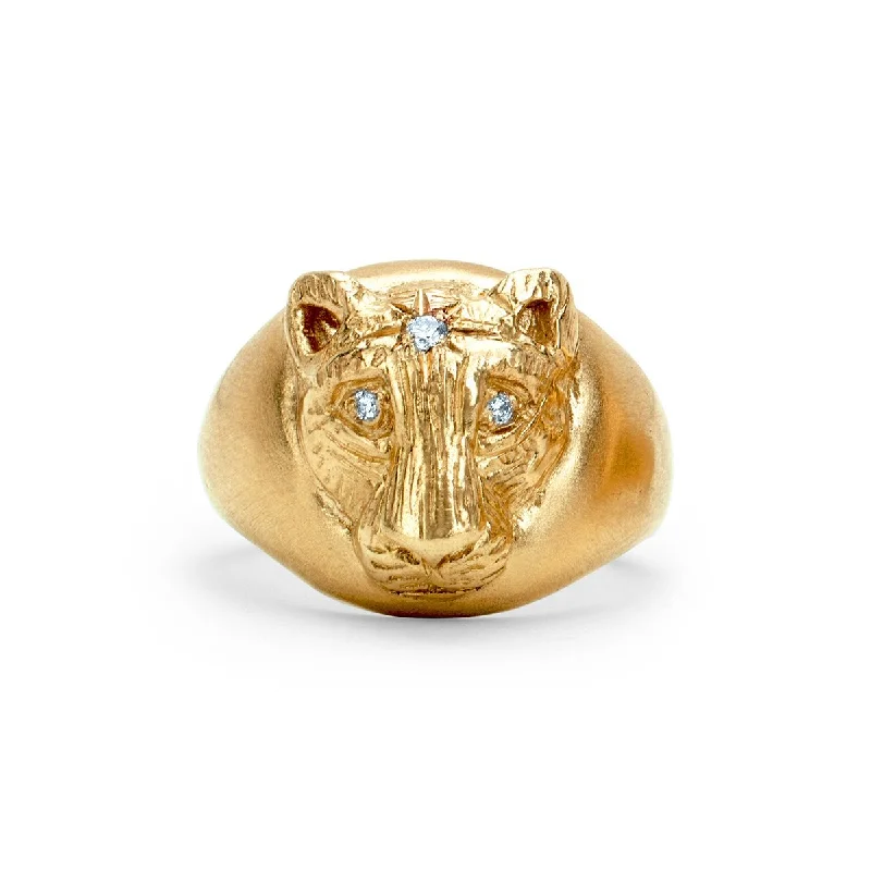 Adjustable Gemstone Rings-Baby Lioness Signet Ring