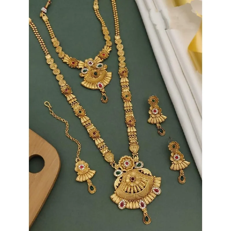 Elegant Black Necklaces-Akruti Collection Gold Plated Pota Stone Matte Finish Necklace Combo