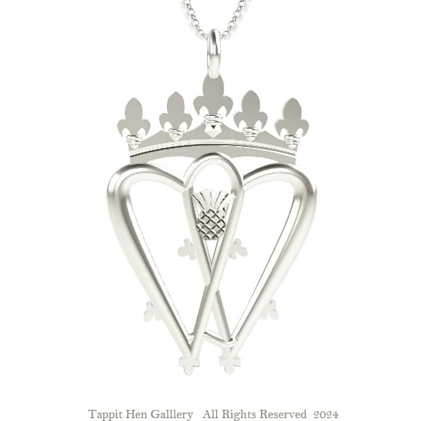 Fashionable Layered Necklaces-Scottish Highland Traditional Luckenbooth Necklace in White Gold