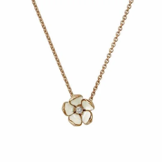 Gold-Plated Necklaces-Cherry Blossom Large Flower Pendant - Rose Gold Vermeil & Diamond