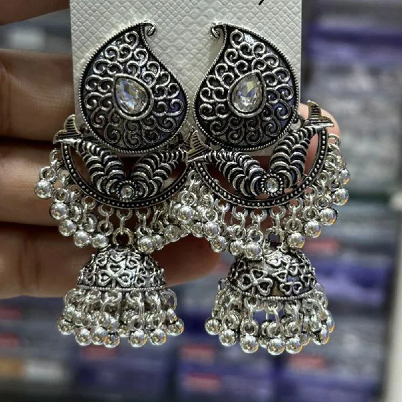 Lightweight Earrings-Manisha Jewellery Oxidised Plated Crystal Stone Jhumki