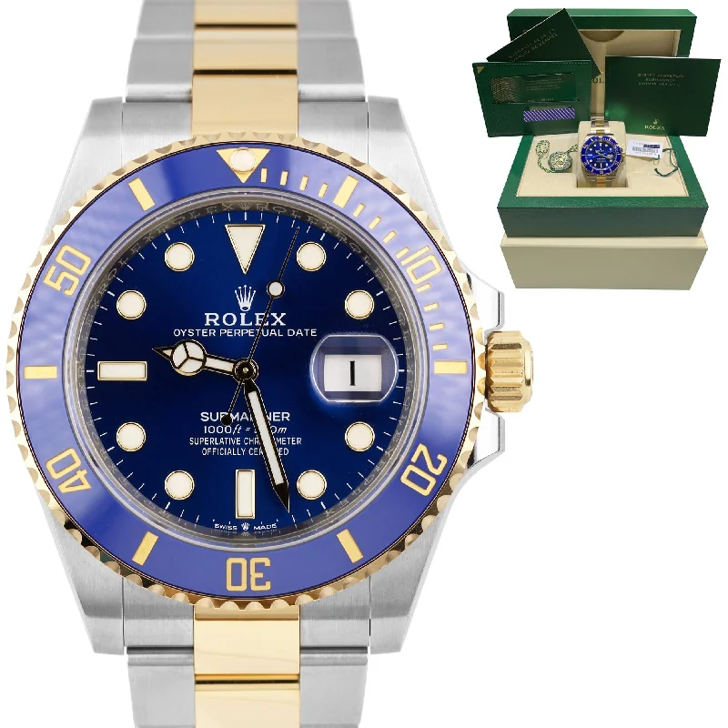 Luxury Leather Band Watches for Men-NEW FEB 2022 Rolex Submariner Date 41mm Ceramic Two-Tone Blue Watch 126613 LB