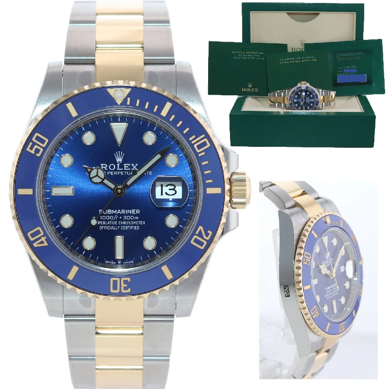 Affordable Mechanical Watches-Stickers NEW 2022 Rolex Submariner 41mm Blue Ceramic 126613 Two Tone Gold Watch