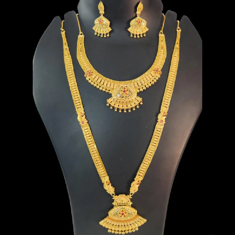 Simple Gold Bead Necklaces-Pari Art Jewellery Forming Gold Double Necklace Set