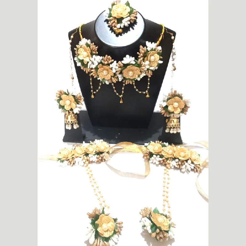 Layered Necklaces for Women-Kavya's Kreation Flower Necklace Set for Haldi Ceremony / Baby Shower