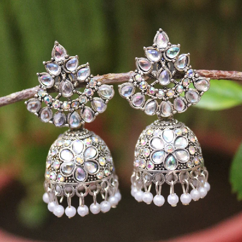 Silver Ear Cuffs-H K Fashion Oxidised Plated Austrian Stone Jhumki Earrings