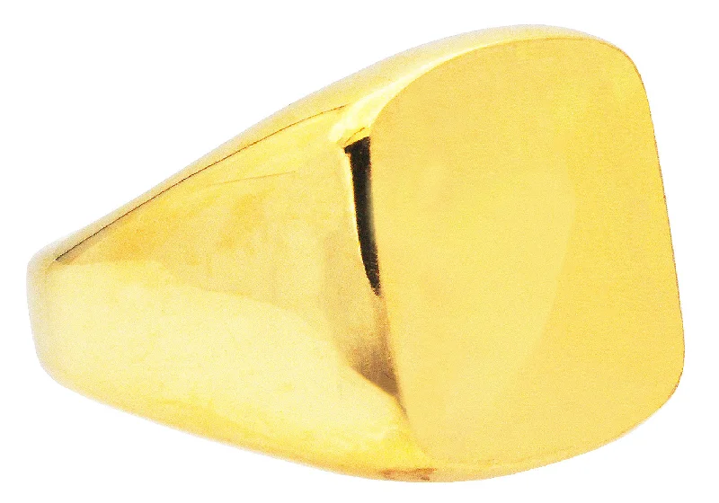 Yellow Diamond Rings-Mens Gold Stainless Steel Signet Ring