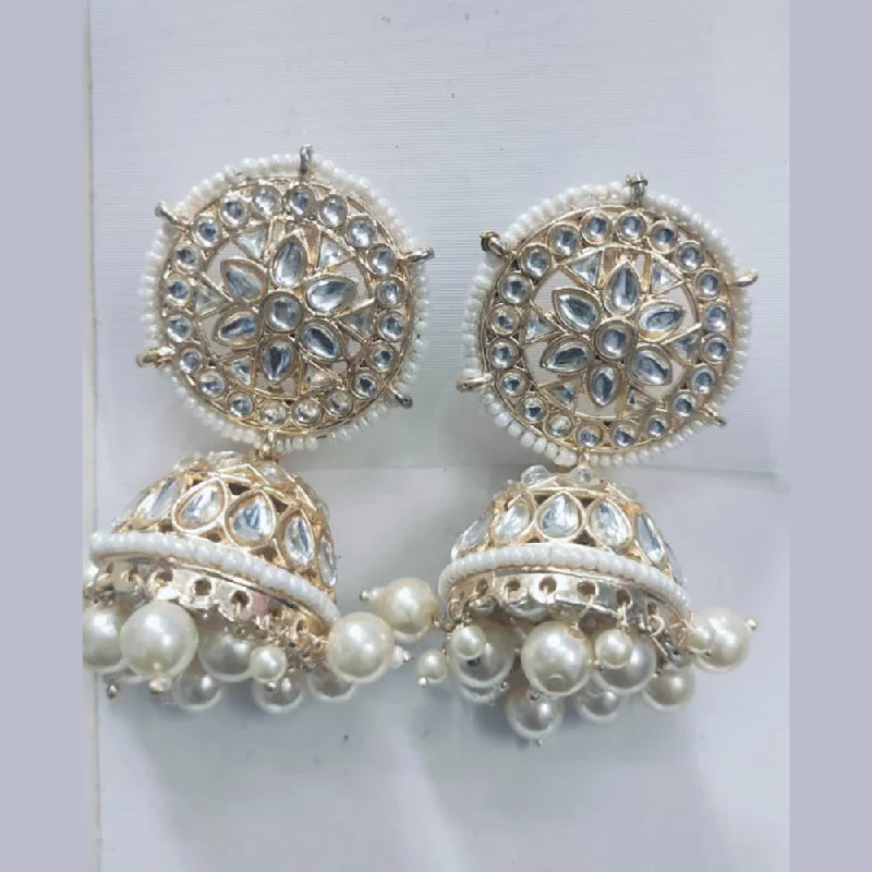 Wedding Party Earrings-Khushboo Jewellers Gold Plated Pearl And Kundan Jhumki Earrings