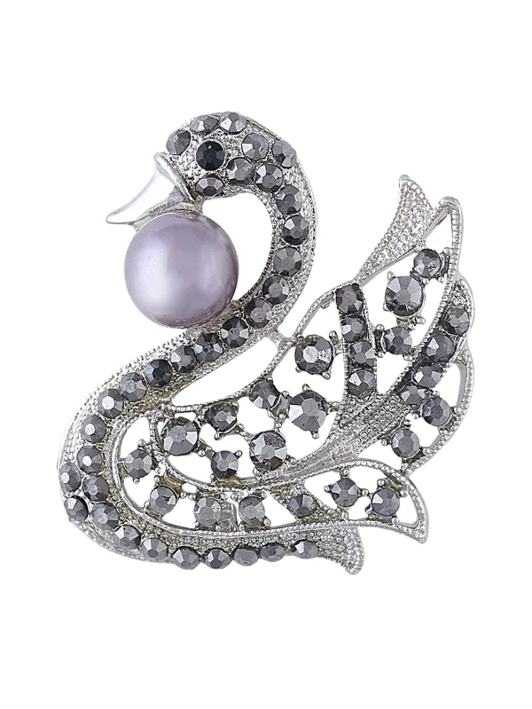 Stylish Crystal Brooch for Weddings-Beautiful Diamond & Pearl Swan Bird Brooch