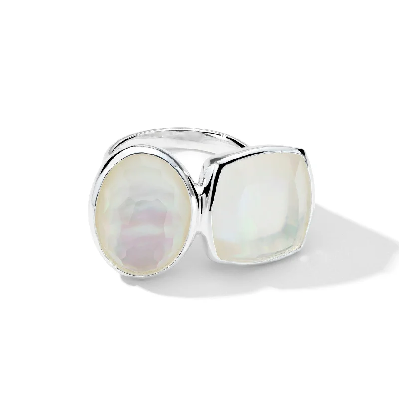 Fashionable Silver Rings-Sterling Silver Large Oval Stone Mixed-Cut Cushion Ring