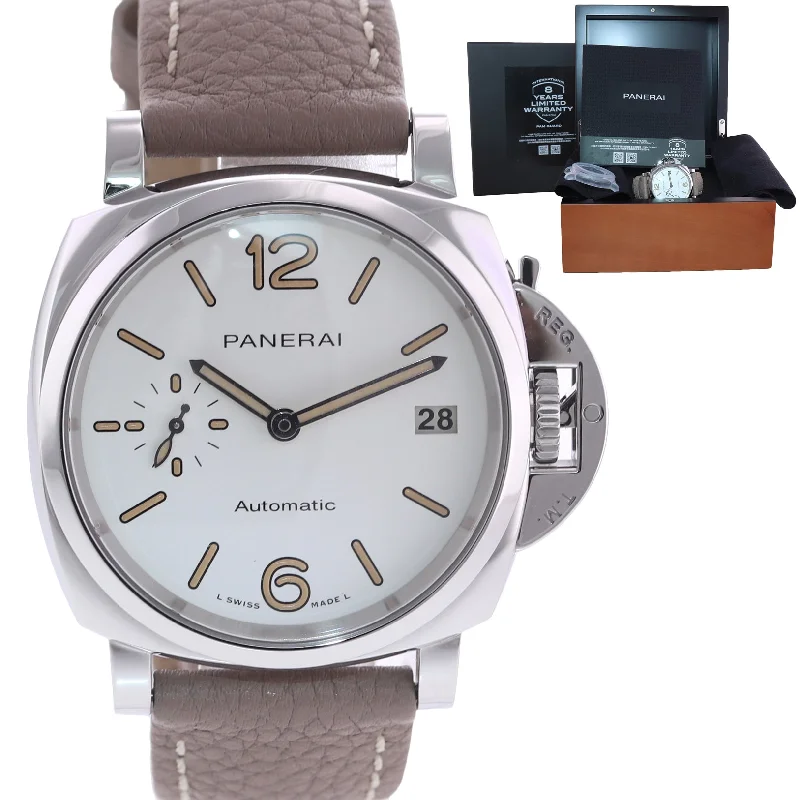 Men’s Automatic Watches-PAPERS Ladies Panerai Luminor Due PAM01043 Steel 38mm Automatic White Watch