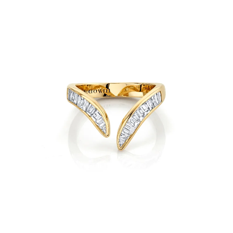 Custom Gold Wedding Rings-Baguette Diamond Tusk Ring