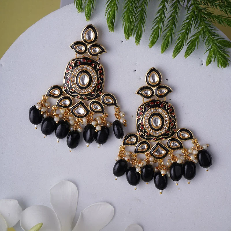 Ethnic Earrings for Women-Shagna Gold Plated Meenakari And Pearls Dangler Earrings