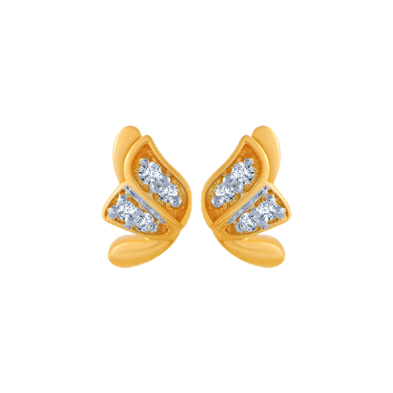 Golden Crystal Earrings-18KT (750) Yellow Gold And Diamond Stud Earrings For Women