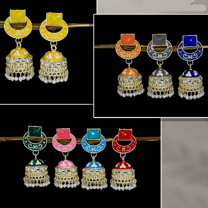 Colorful Statement Earrings-Mahavir  Gold Plated Kundan Stone And Meenakari Jhumki Earrings