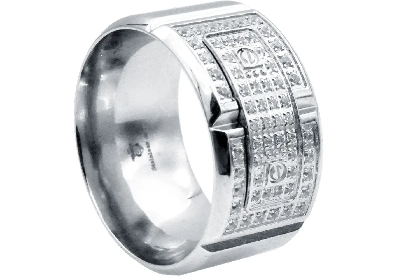 Unique Stackable Rings-Mens Stainless Steel Ring With Cubic Zirconia