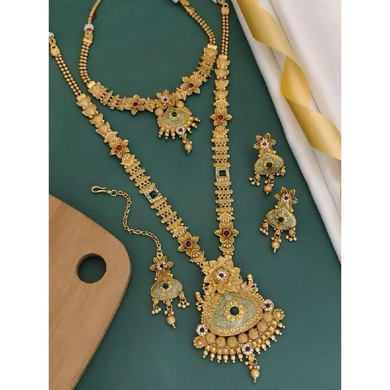 Unique Infinity Necklaces-Akruti Collection Gold Plated Pota Stone Matte Finish Necklace Combo