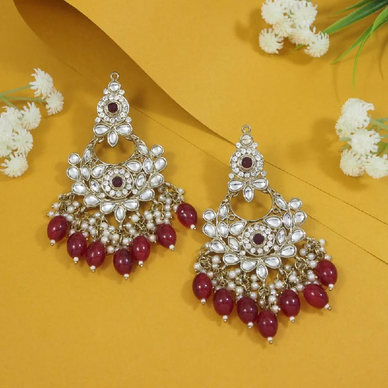 Custom Gemstone Earrings-Etnico Gold Plated Traditional Kundan & Pearl Chandbali Earrings For Women (E3156M)