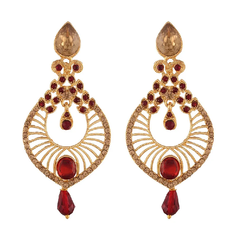 Funky Earrings for Teens-Etnico Traditional Gold Plated Dangler & Drop Chandbali Designer Earrings For Women (E2612M)