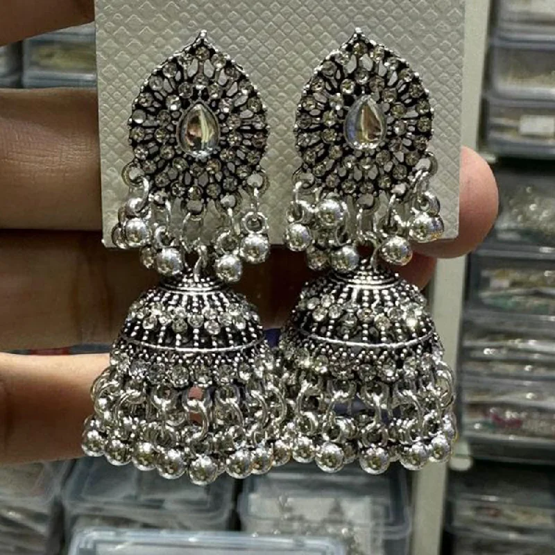 Antique Gold Earrings-Manisha Jewellery Oxidised Plated Austrian Stone Jhumki